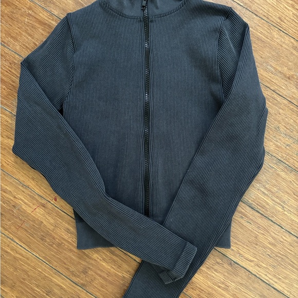 Grey Ribbed Zip-Up Jacket - Picture 4 of 6